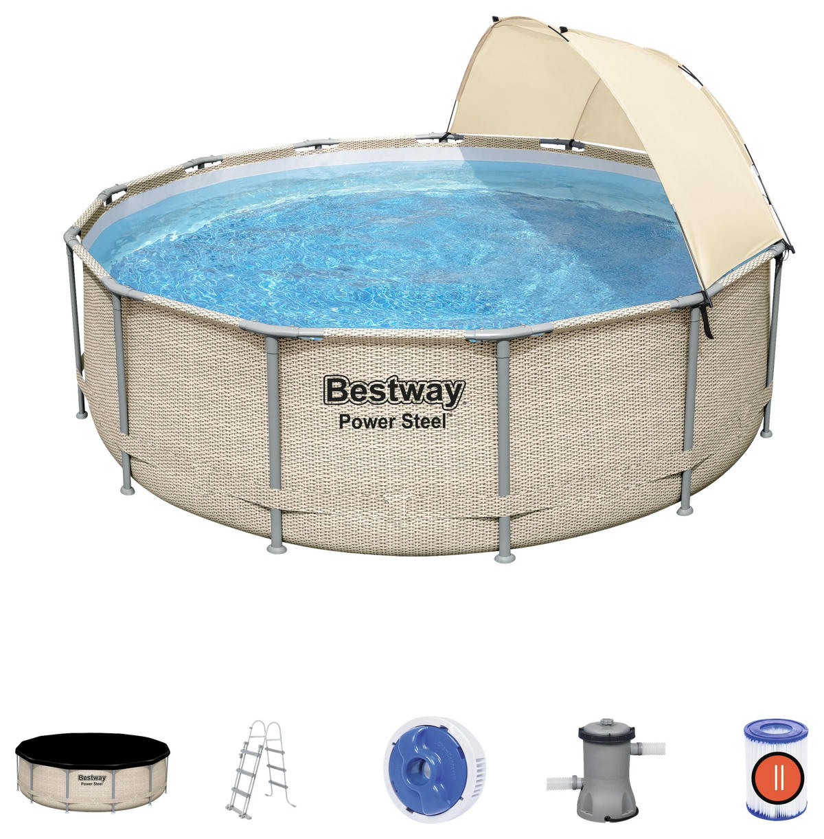 POOL SET POWER STEEL 5614V 396/107 cm  - Beige/Weiß, Basics, Kunststoff/Metall (396/107cm) - Bestway