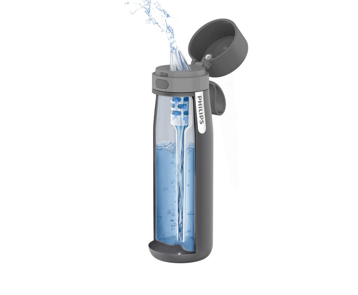 Wasserflasche mit Filter   - Grau, Basics, Metall (7,5/7,5/24,5cm) - Philips