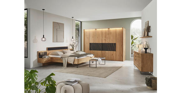 BETTANLAGE - Wildeiche/Schwarz, Design, Holz/Textil (180/200cm) - Valnatura