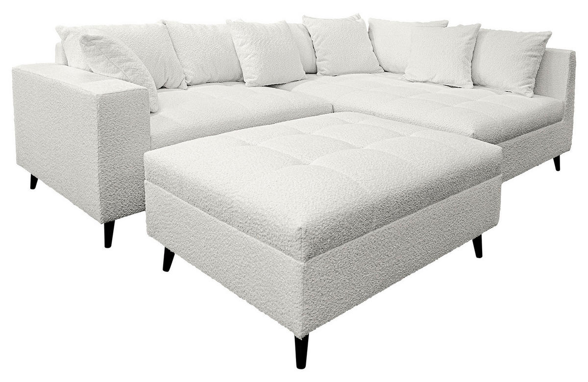 Ecksofa inkl. Hocker in Bouclé Hellgrau  - Hellgrau/Schwarz, Design, Holz/Textil (247/174cm) - MID.YOU