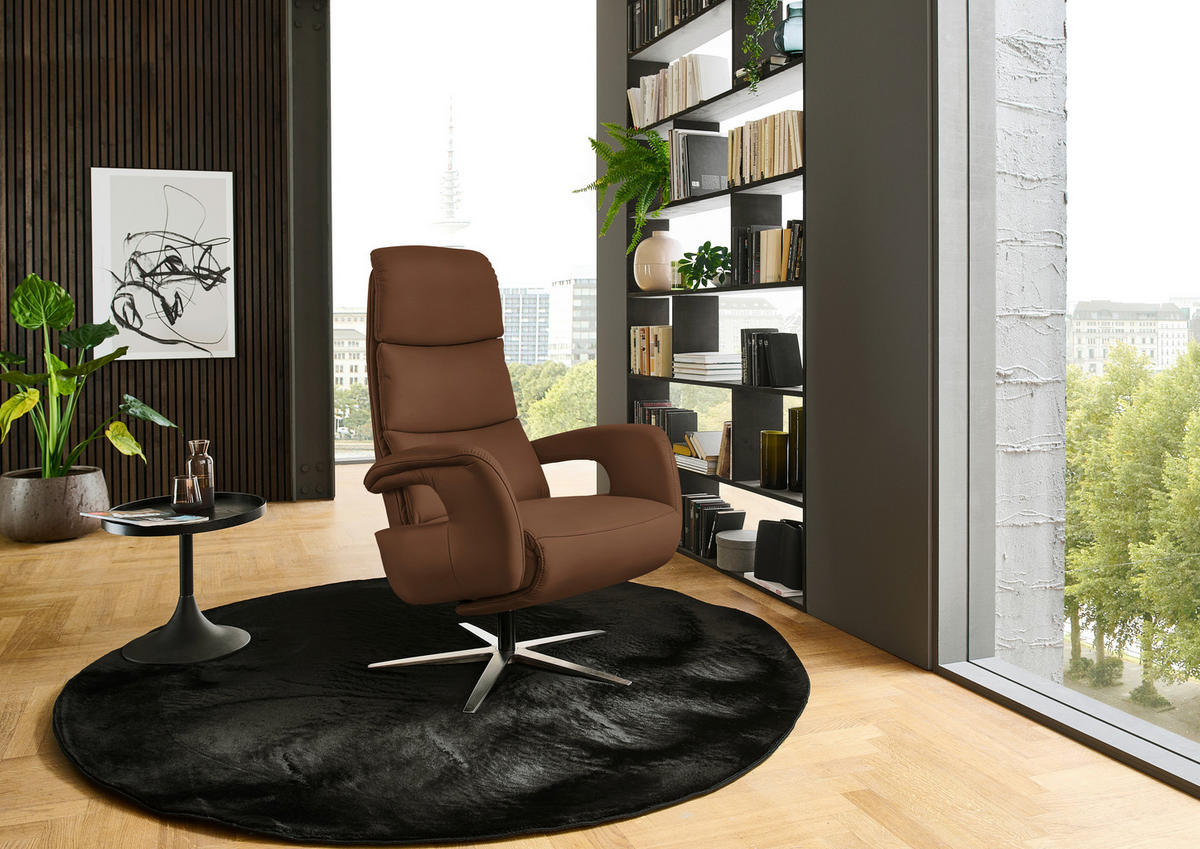 RELAXSESSEL in Leder Cognac  - Edelstahlfarben/Cognac, Design, Leder/Metall (76/119/86cm) - Dieter Knoll