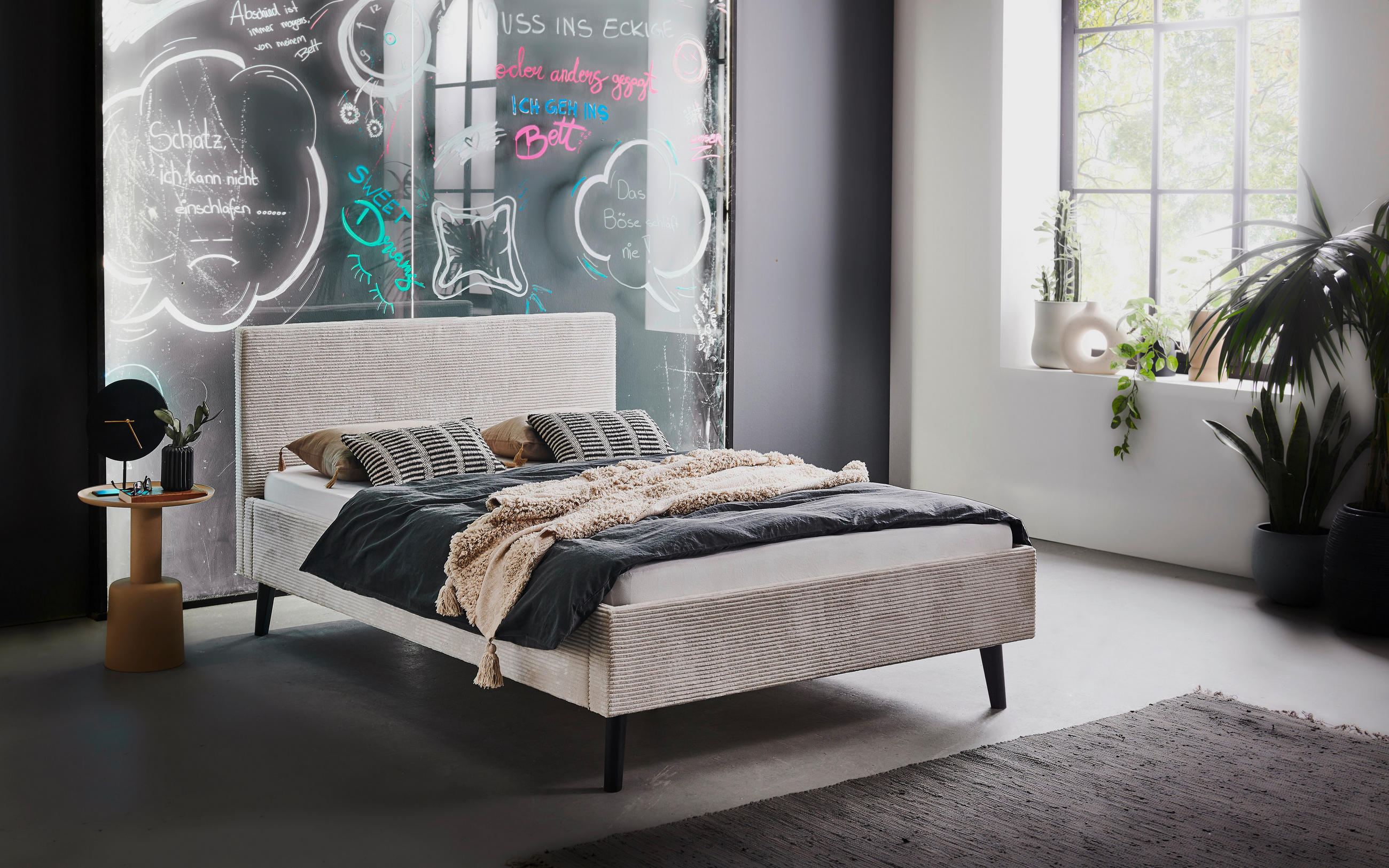 POLSTERBETT 140/200 cm  in Beige  - Beige/Schwarz, Basics, Holz/Textil (140/200cm) - Boxxx