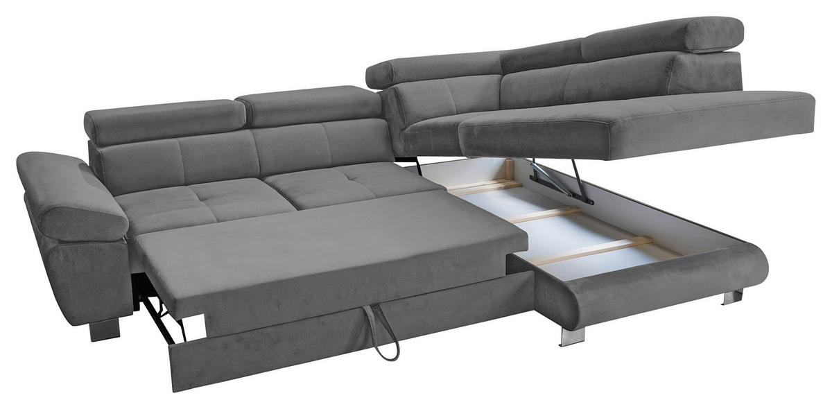 ECKSOFA  in Webstoff Grau  - Chromfarben/Grau, MODERN, Textil/Metall (278/205cm) - Stylife