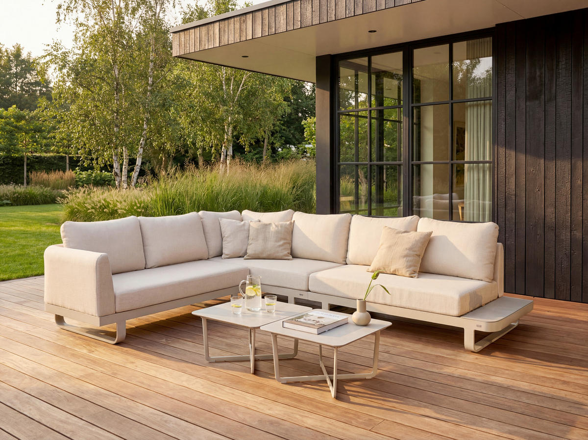 LOUNGEGARNITUR   Aluminium  - Sandfarben, MODERN, Kunststoff/Metall (320/69/242cm) - Gardenson