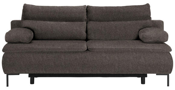 BOXSPRINGSOFA Webstoff Dunkelbraun Rückenkissen, Armlehnenkissen, Bettkasten, Schlaffunktion, Rücken echt  - Dunkelbraun/Schwarz, Design, Textil/Metall (202/93/100cm) - Novel