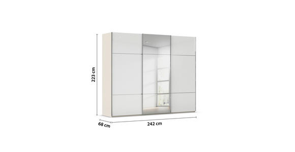 SCHWEBETÜRENSCHRANK in Weiß, Champagner - Chromfarben/Champagner, KONVENTIONELL, Glas/Holzwerkstoff (242/223/68cm) - Novel
