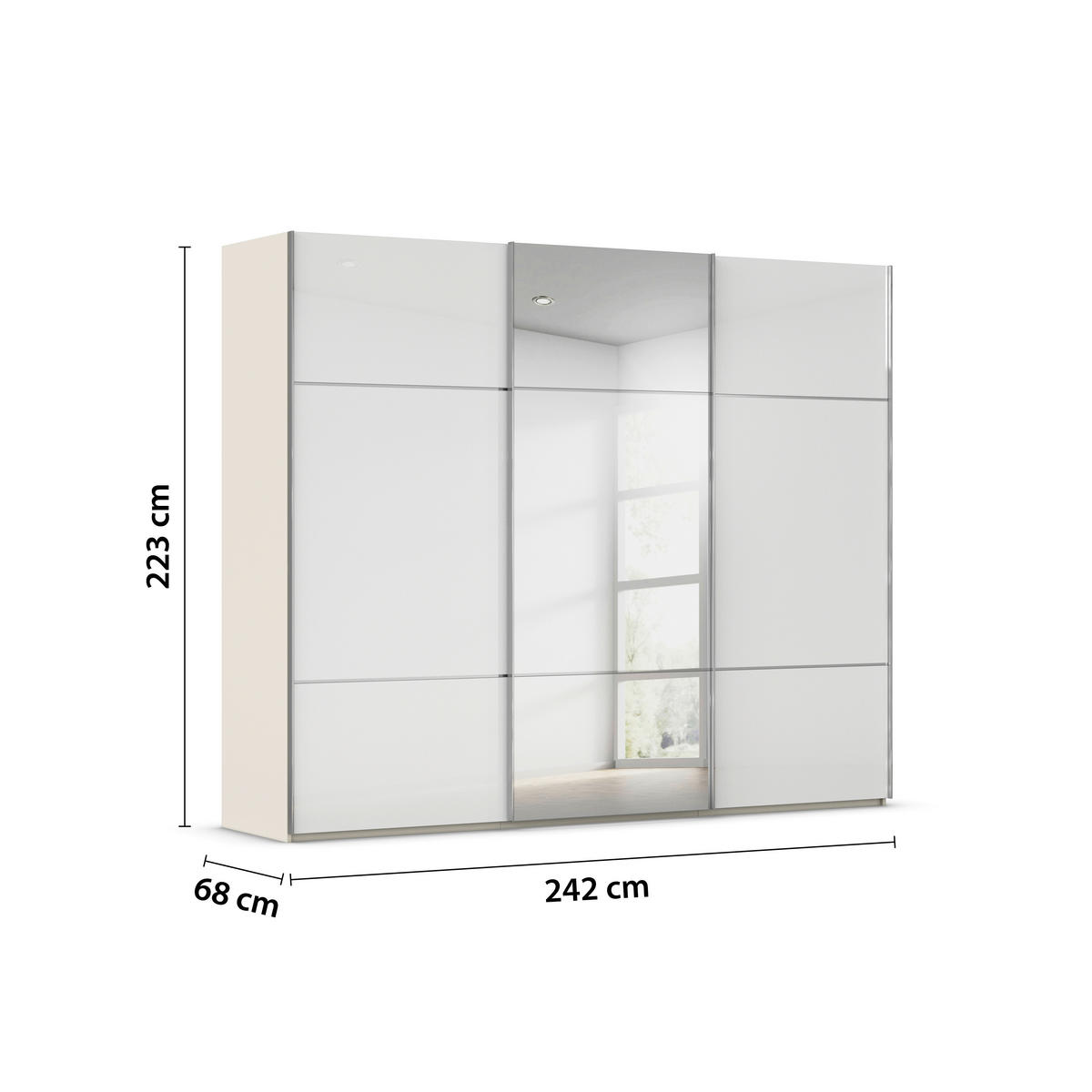 SCHWEBETÜRENSCHRANK in Weiss, Champagner  - Chromfarben/Weiss, Konventionell, Glas/Holzwerkstoff (242/223/68cm) - Novel