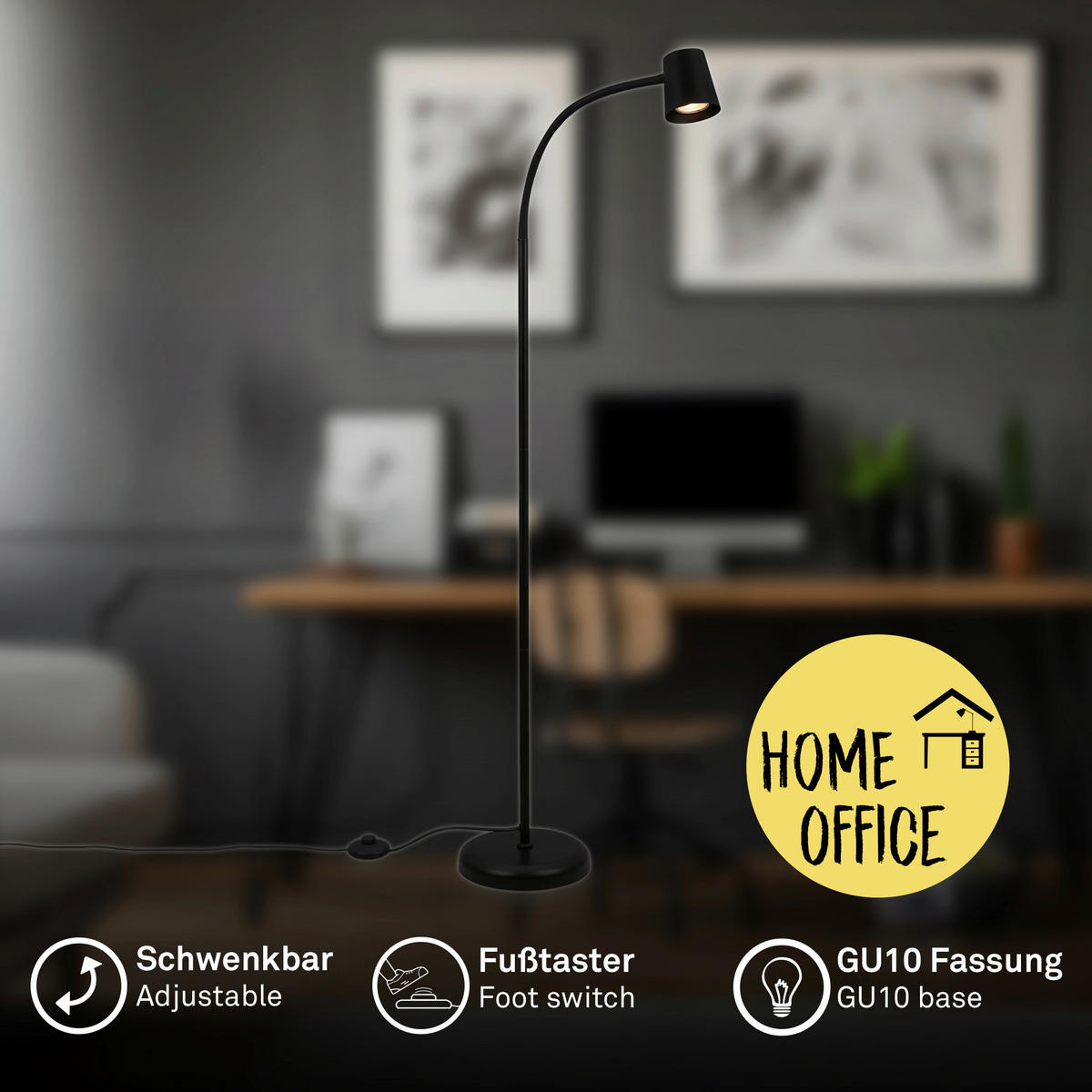 LED-STEHLEUCHTE 42.5/127.5 cm    - Schwarz, Design, Kunststoff/Metall (42.5/127.5cm)