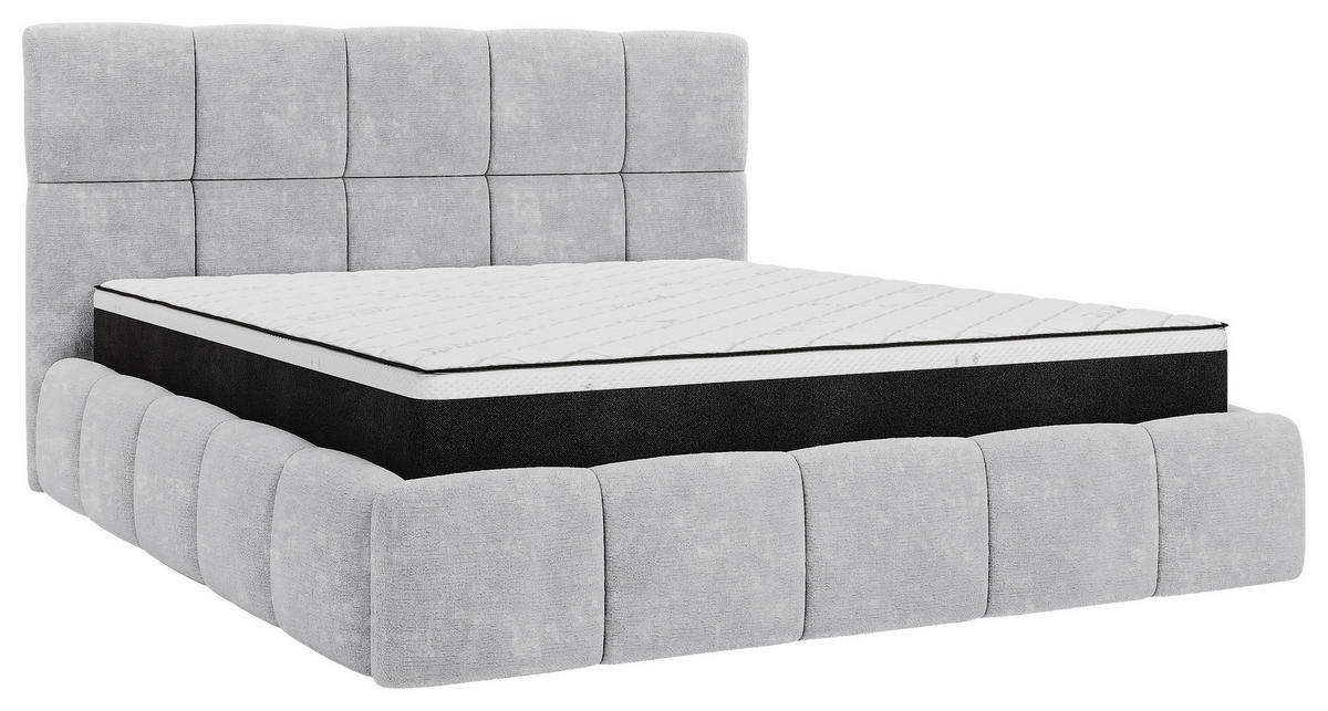 POLSTERBETT 140/200 cm,  in Hellgrau, gepolstertes Kopfteil, Lattenrost, Bettkasten,  - Hellgrau/Schwarz, MODERN, Holz/Holzwerkstoff (140/200cm) - MID.YOU