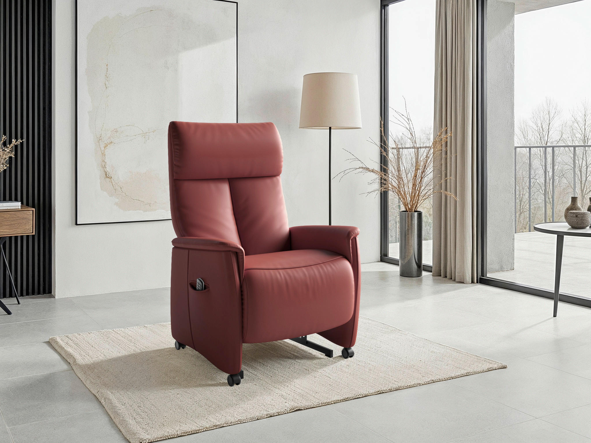 RELAXSESSEL TV CREMONA COMFORT E M2 Echtleder Kopfteilverstellung, Fußteilverstellung, Rücken echt    - Rotbraun/Schwarz, Basics, Leder/Kunststoff (76/112/84cm) - Sit & More