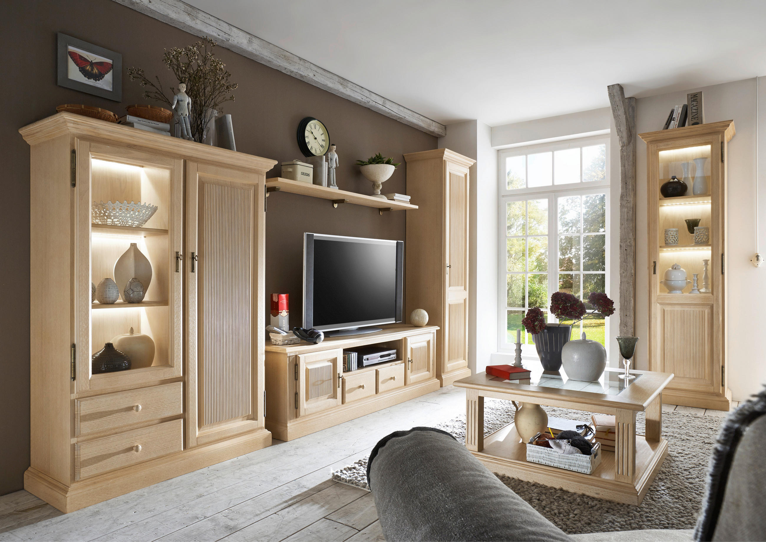 WOHNWAND 4-teilig  in Beige  396/217/47 cm  - Beige, Design, Holz (396/217/47cm) - Livetastic