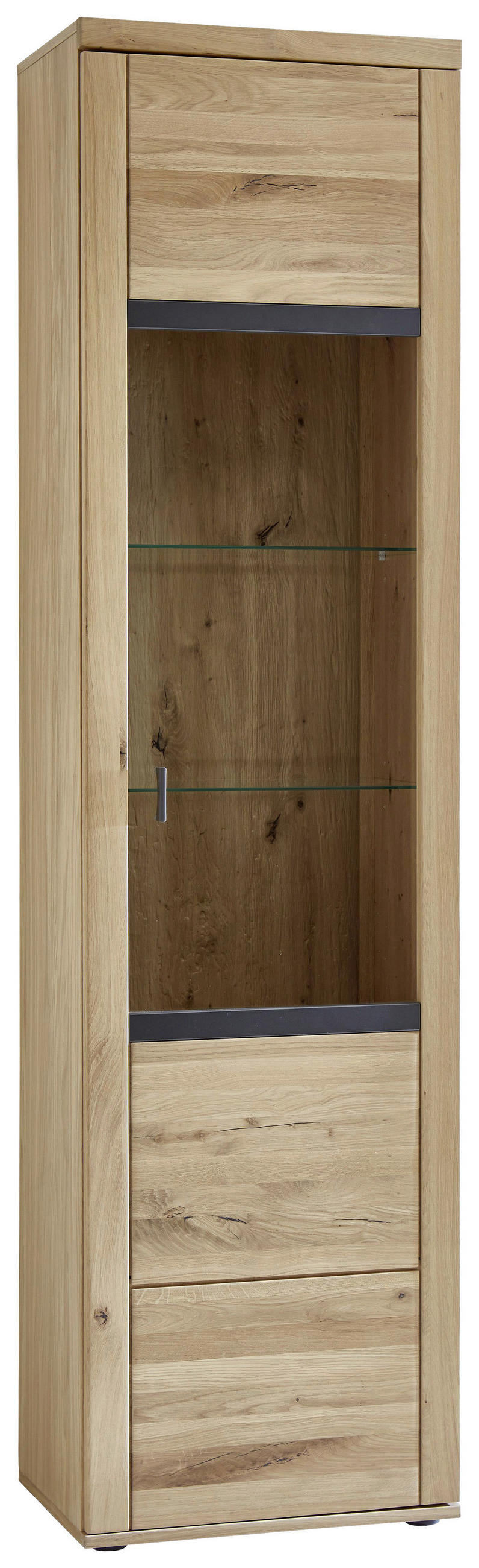 VITRINE  in furniert, massiv Asteiche Eichefarben  - Eichefarben/Grau, Design, Glas/Holz (55,2/209,3/37,4cm) - Modante