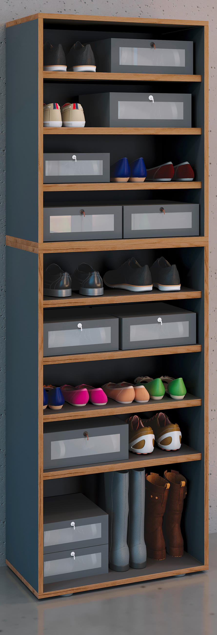 SCHUHREGAL 60/183/33 cm  - Honigeiche/Anthrazit, Design, Holzwerkstoff/Kunststoff (60/183/33cm) - MID.YOU