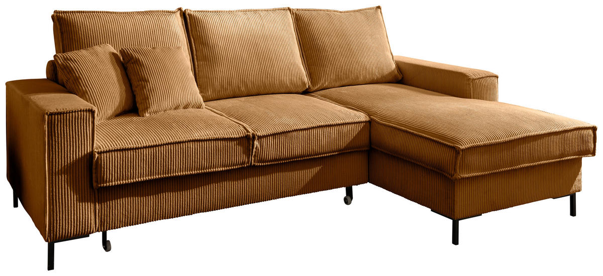 ECKSOFA Goldfarben Cord  - Goldfarben/Schwarz, MODERN, Textil/Metall (240/150cm) - Livetastic