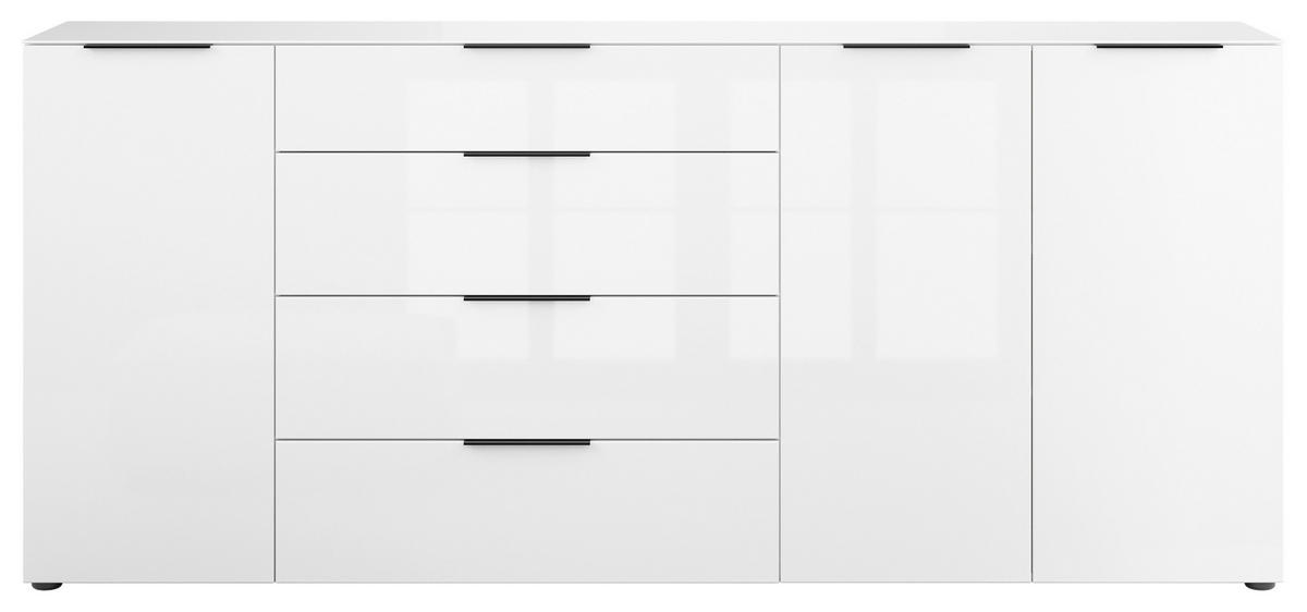SIDEBOARD Style  in 225/98,7/40 cm  - Weiß Hochglanz/Schwarz, Basics, Glas/Holzwerkstoff (225/98,7/40cm)