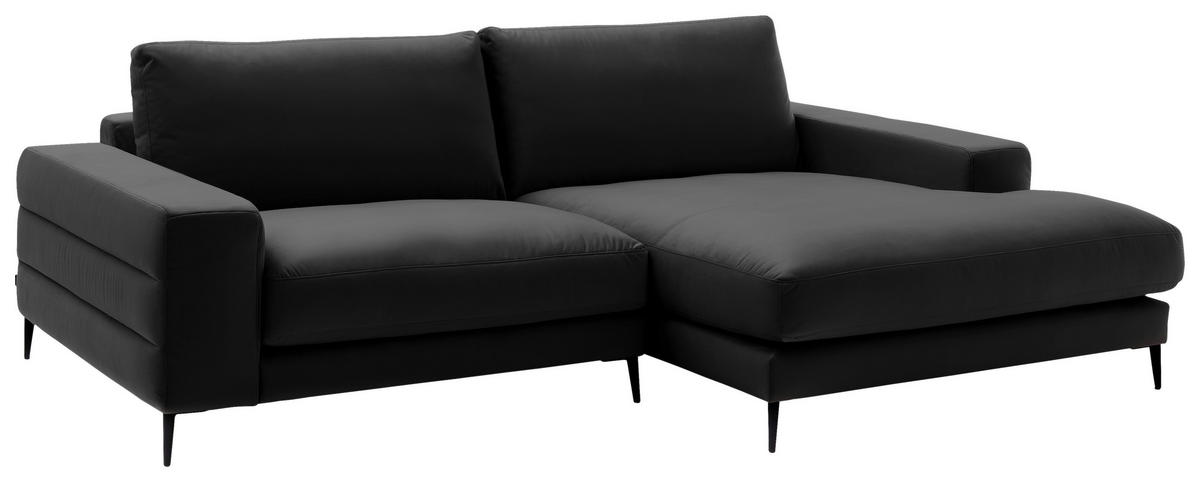 ECKSOFA in Velours Schwarz  - Schwarz, Design, Textil/Metall (253/177cm) - Dieter Knoll