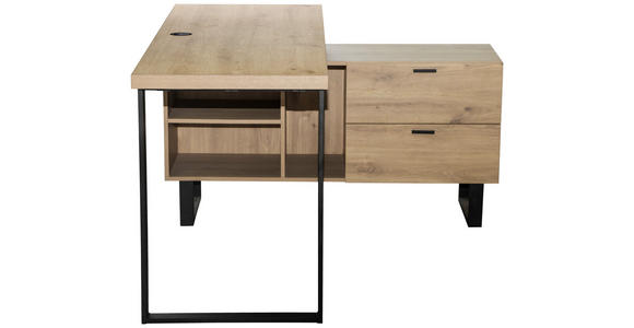 ECKSCHREIBTISCH 150/120/75 cm  in Schwarz, Eichefarben  - Eichefarben/Schwarz, KONVENTIONELL, Holzwerkstoff/Metall (150/120/75cm) - Carryhome