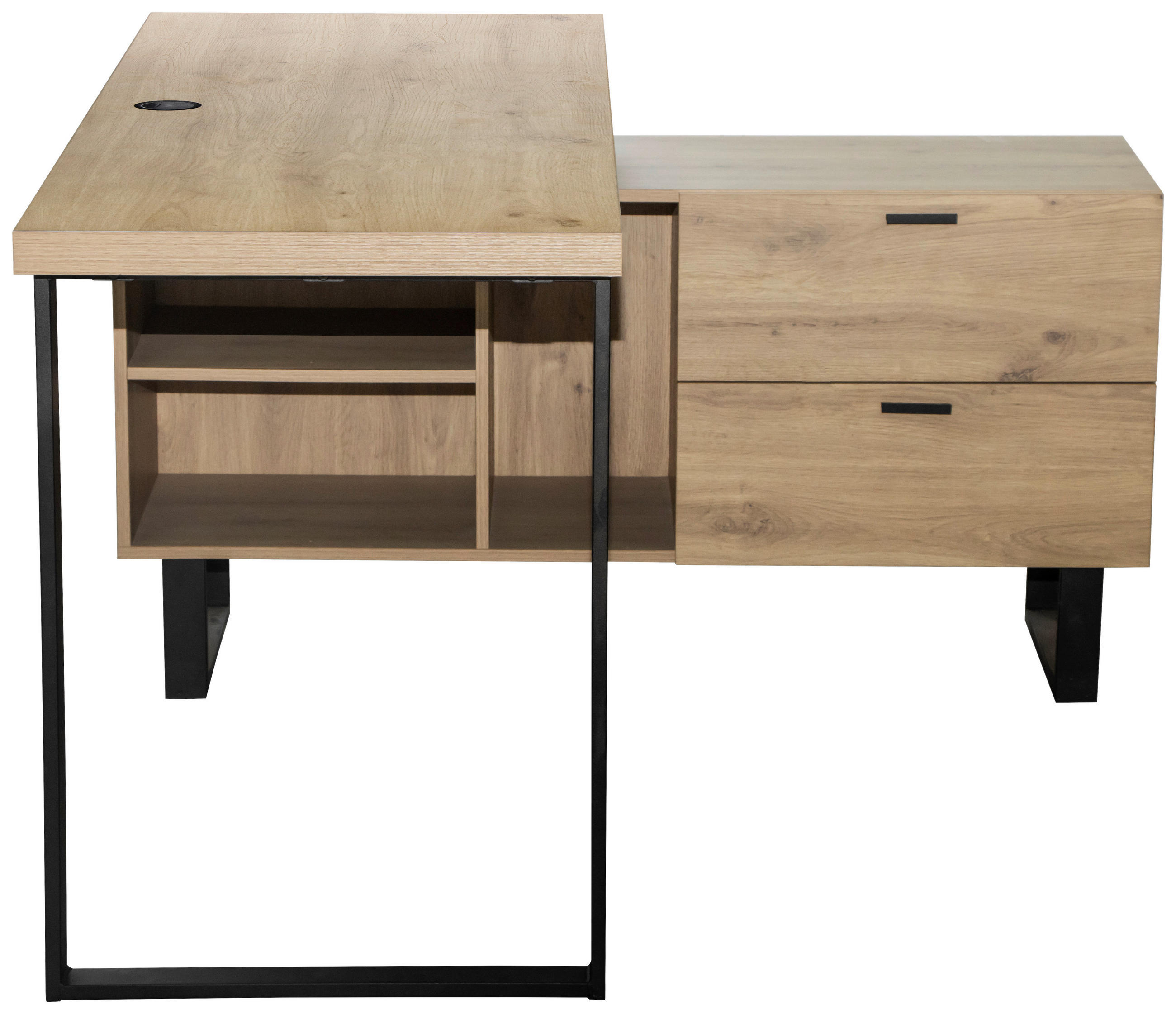 ECKSCHREIBTISCH 150/120/75 cm  in Schwarz, Eichefarben  - Eichefarben/Schwarz, KONVENTIONELL, Holzwerkstoff/Metall (150/120/75cm) - Carryhome