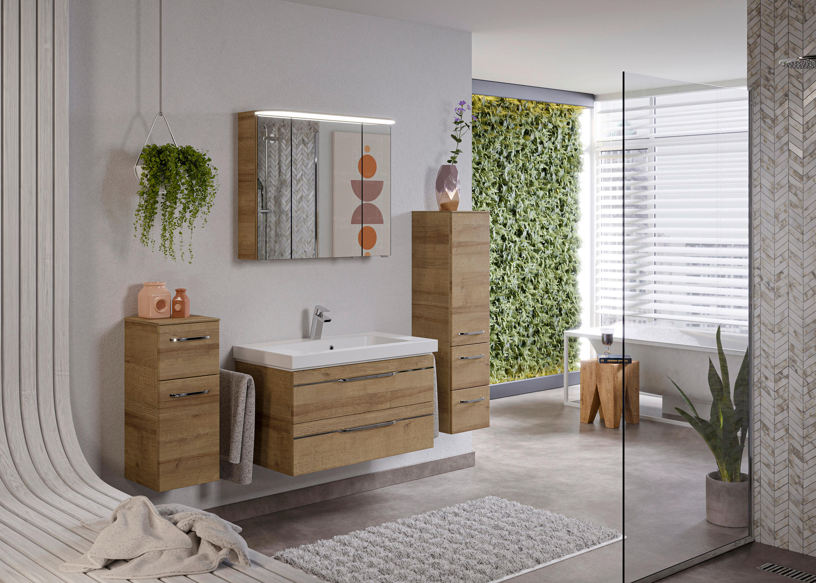 BADEZIMMER 5-teilig in 152 cm - Chromfarben/Eichefarben, KONVENTIONELL, Glas/Holzwerkstoff (152cm) - Pelipal