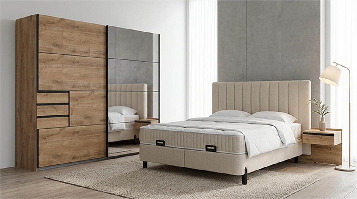 OMARA Z DRSNIMI VRATI, prozorno, barve hrasta  - črna/barve hrasta, Moderno, kovina/leseni material (225/210/64cm) - MID.YOU