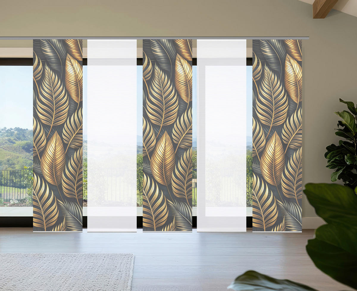FLÄCHENVORHANG  5 Stück  blickdicht  60/245 cm   - Anthrazit/Goldfarben, Natur, Textil (60/245cm)