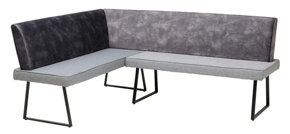 ECKBANK 155/205 cm Mikrofaser, Leinenoptik Dunkelgrau Pappel Sperrholz   - Dunkelgrau/Schwarz, KONVENTIONELL, Holz/Textil (155/205cm) - MID.YOU