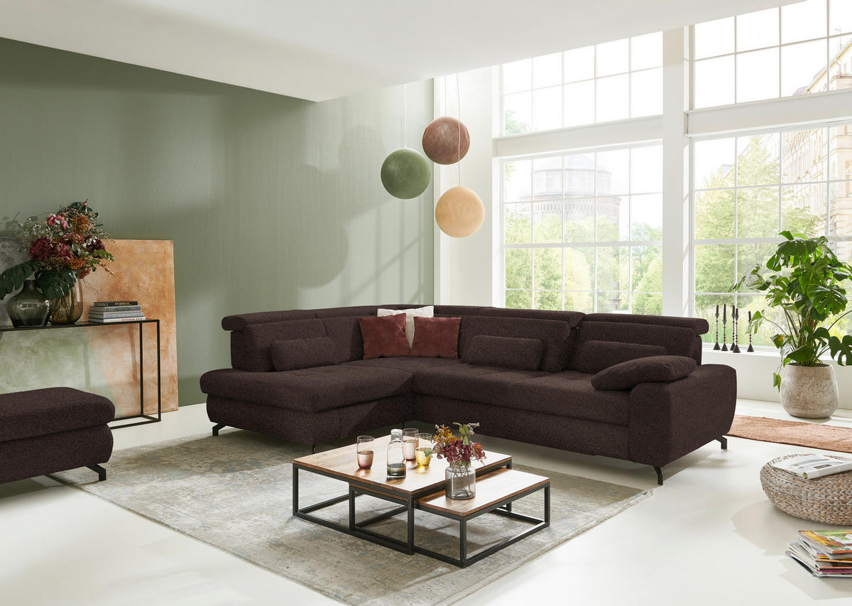 ECKSOFA in Chenille Dunkelbraun  - Dunkelbraun/Schwarz, Design, Textil/Metall (220/310cm) - Beldomo Style