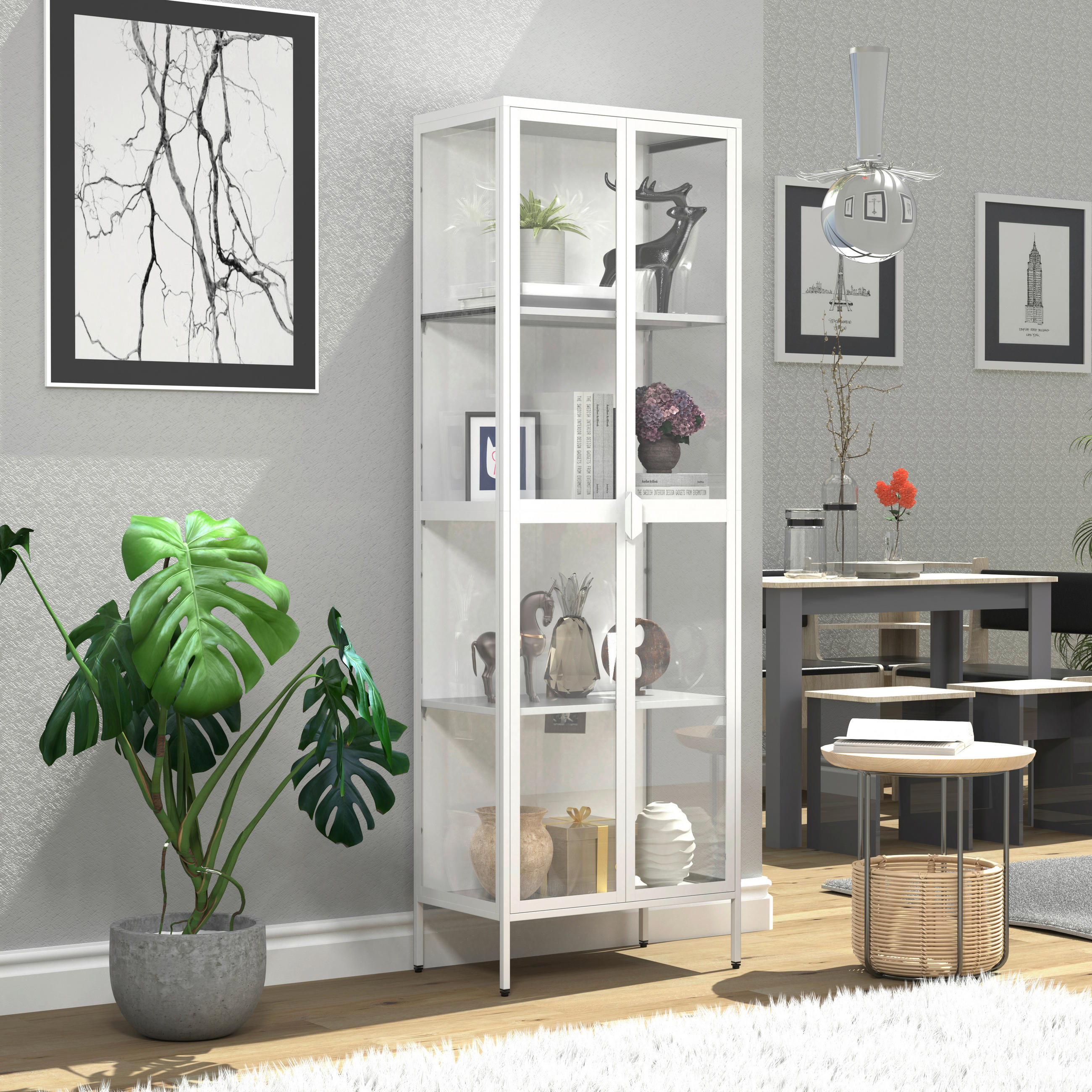 VITRINSKÅP  i vit  - vit/transparent, Design, metall/glas (60/180/35cm) - MID.YOU