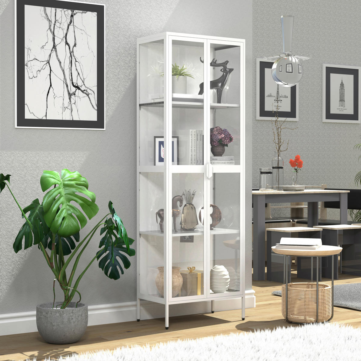 VITRINE  in Weiß  - Transparent/Weiß, Design, Glas/Metall (60/180/35cm) - MID.YOU