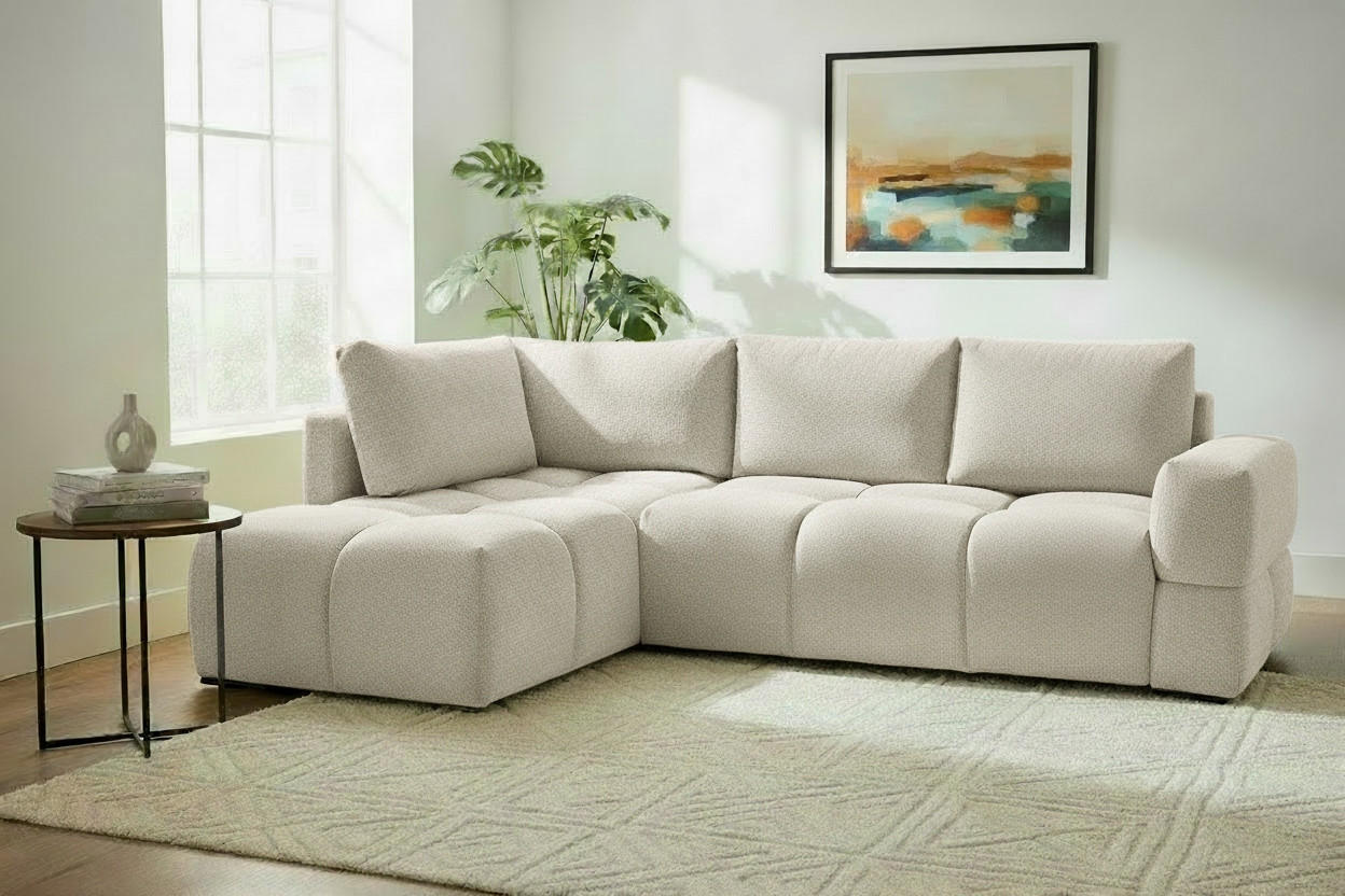 ECKSOFA Chenille Kaschmir  - Kaschmir/Schwarz, Design, Textil/Metall (185/267cm) - Stylife