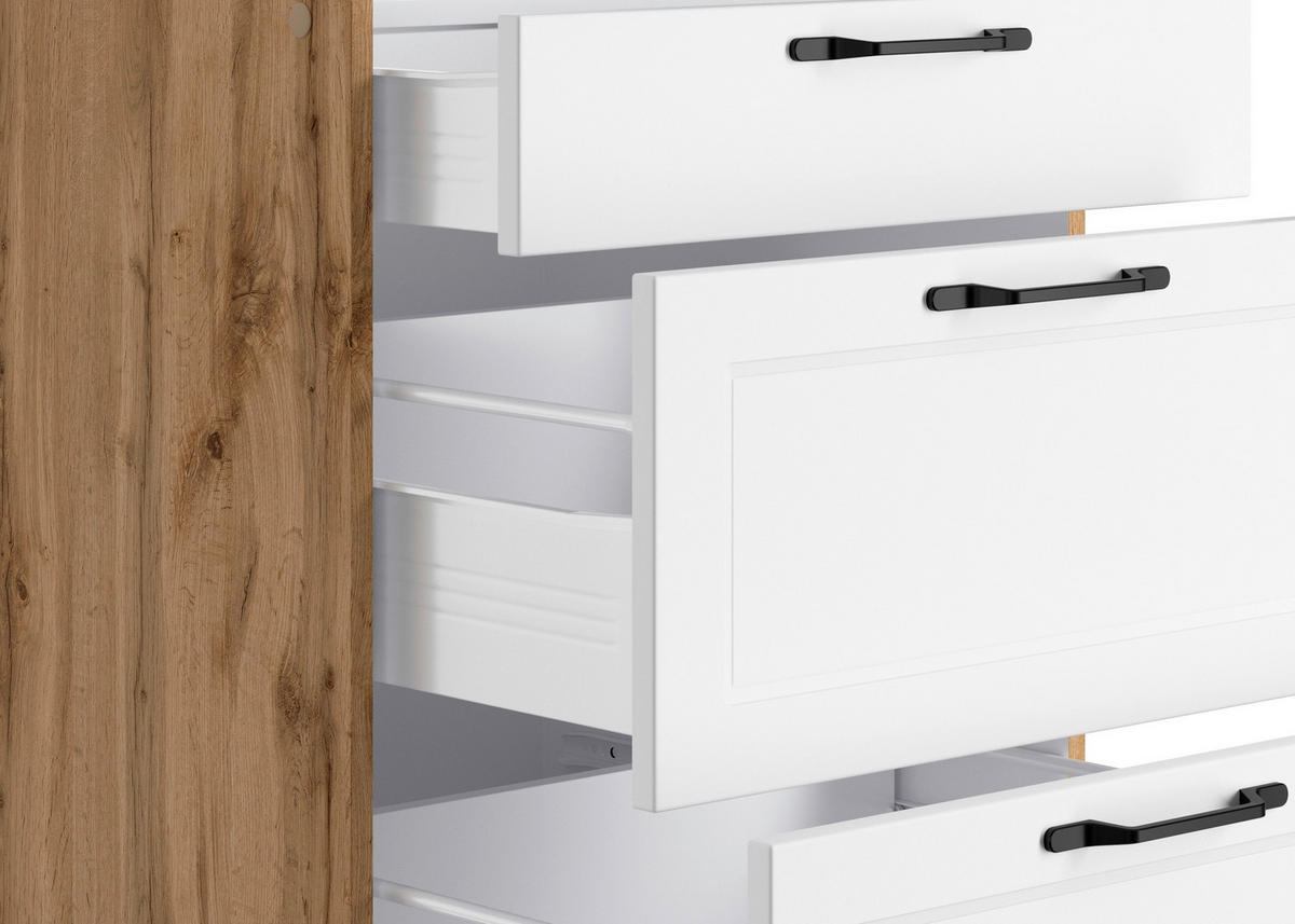 KÜCHENBLOCK 420 cm   in Weiss, Eiche Wotan  - Weiss/Eiche Wotan, Lifestyle, Holzwerkstoff/Metall (420cm) - Held