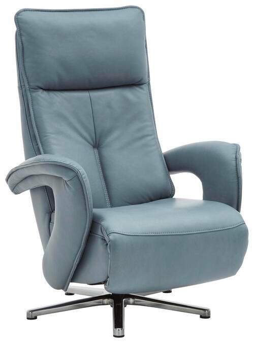 RELAXSESSEL Echtleder Relaxfunktion, Fußteilverstellung    - Chromfarben/Hellblau, Design, Leder/Metall (77/108/87cm) - Valdera