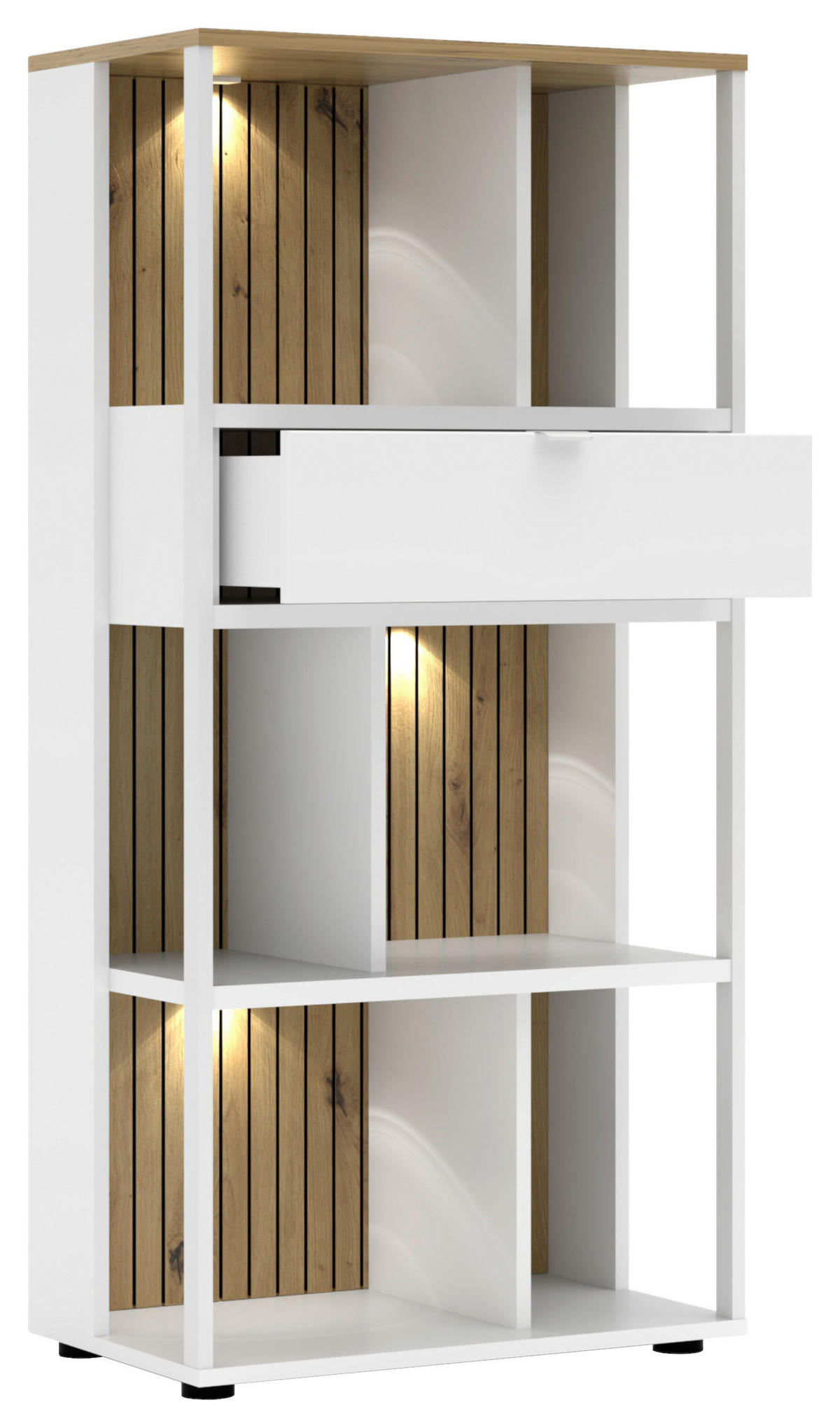 AKTENREGAL Weiß, Eiche Artisan  - Schwarz/Weiß, KONVENTIONELL, Holzwerkstoff/Metall (60/127/38cm) - Voleo