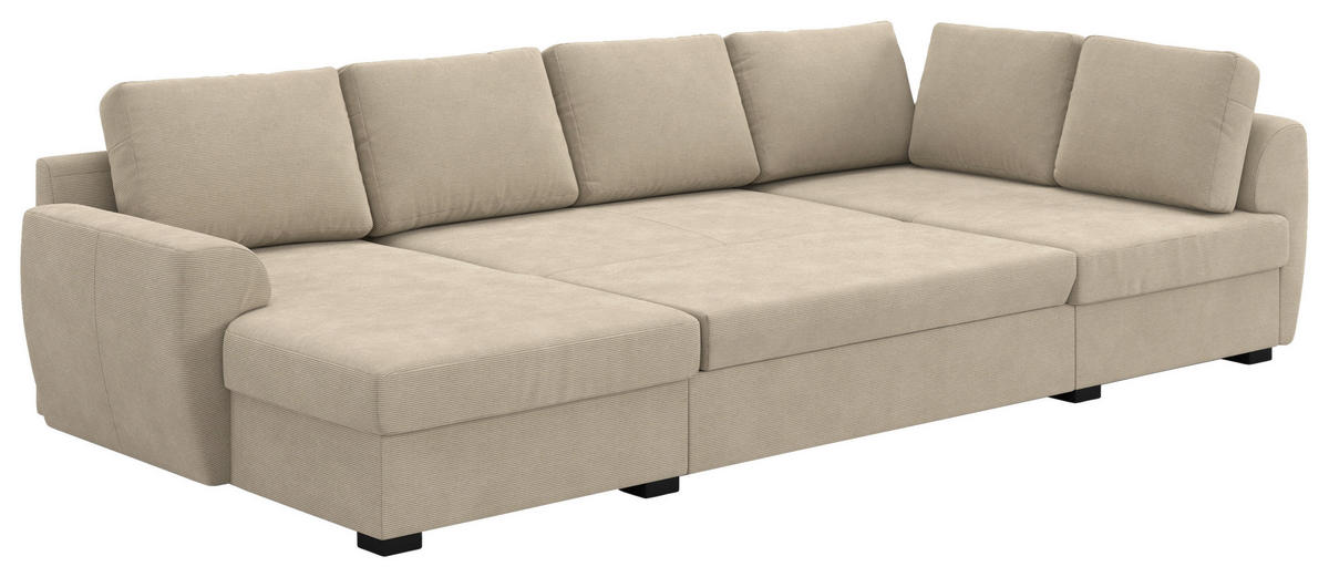 SJEDEĆA GARNITURA tekstil  smeđa   - smeđa/crna, Trend, tekstil/plastika (154/327/86cm) - MID.YOU