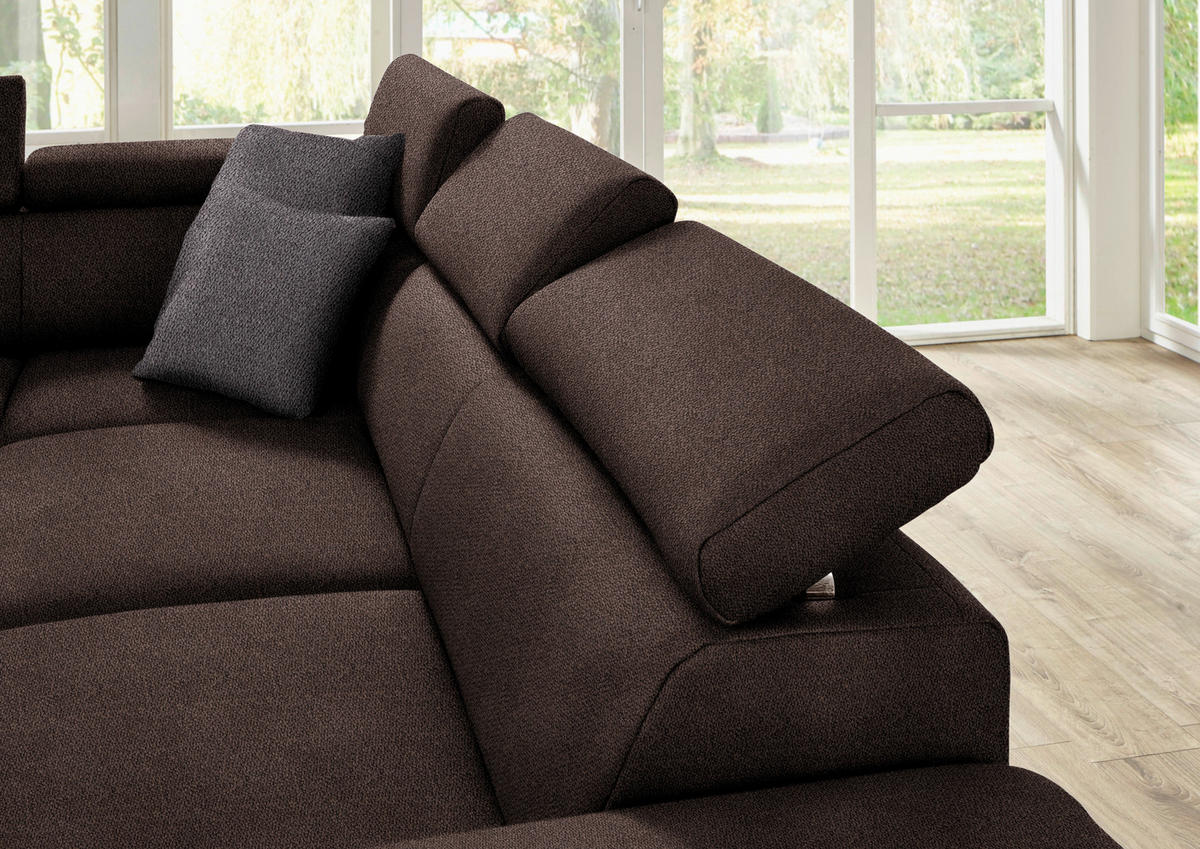 ECKSOFA in Mikrofaser Dunkelbraun  273/226 cm  - Eichefarben/Dunkelbraun, Natur, Holz/Textil (273/226cm) - Beldomo System