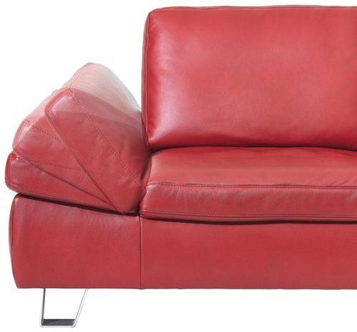 2,5-SITZER Echtleder Rot  - Edelstahlfarben/Rot, Design, Leder/Metall (240/85/91cm) - Moderano