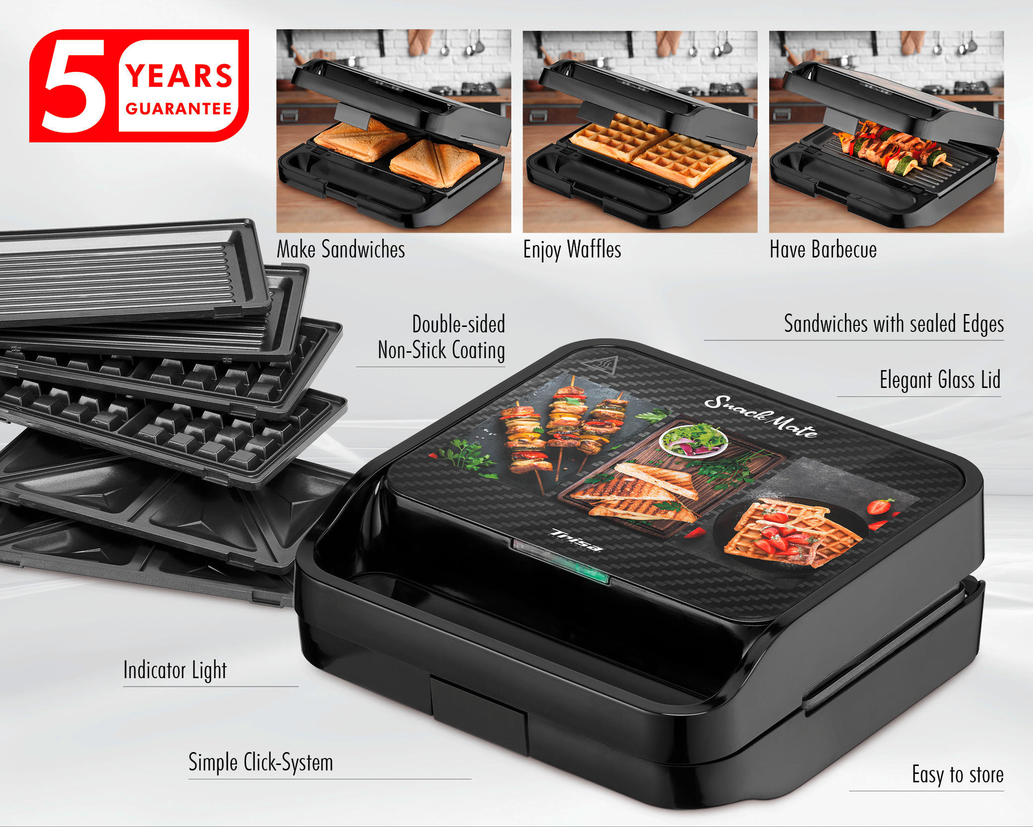 KONTAKTGRILL - Schwarz, Basics, Kunststoff (23/22,6/9,6cm) - Trisa Electronics