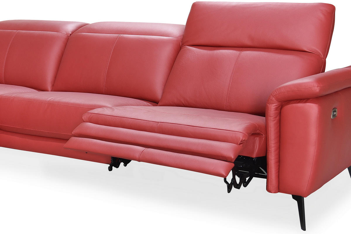 ECKSOFA Rot Echtleder  - Rot/Schwarz, MODERN, Leder/Holz (174/276cm) - Livetastic