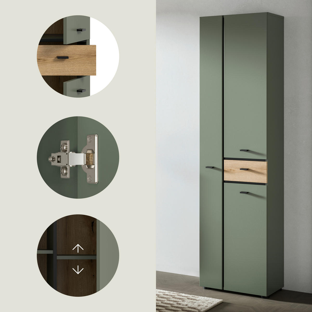 HOCHSCHRANK 51/191/30 cm  - Eichefarben/Schwarz, Trend, Holzwerkstoff/Kunststoff (51/191/30cm) - MID.YOU