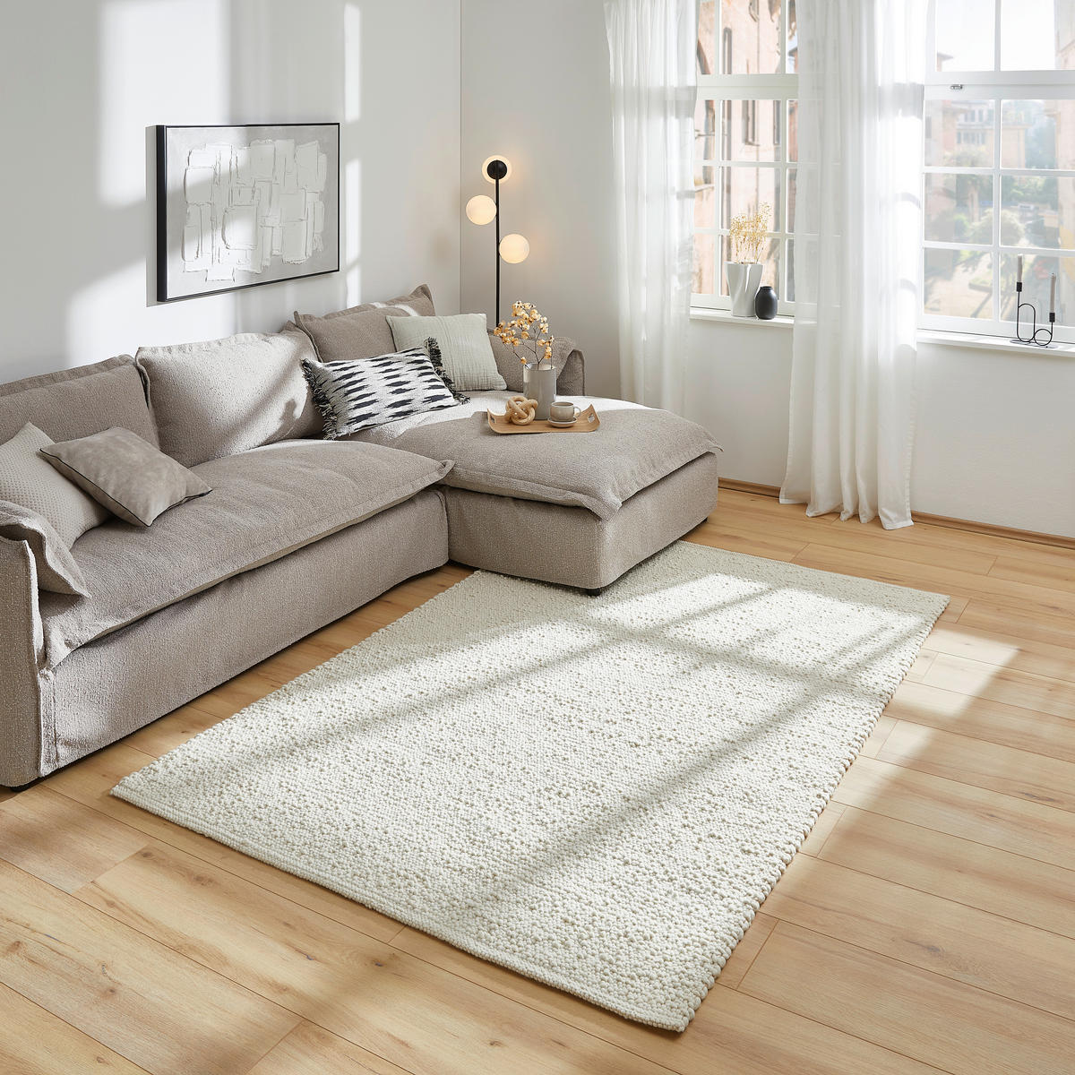 RUČNĚ TKANÝ KOBEREC, 80/150 cm, béžová - béžová, Basics, textil (80/150cm) - Linea Natura