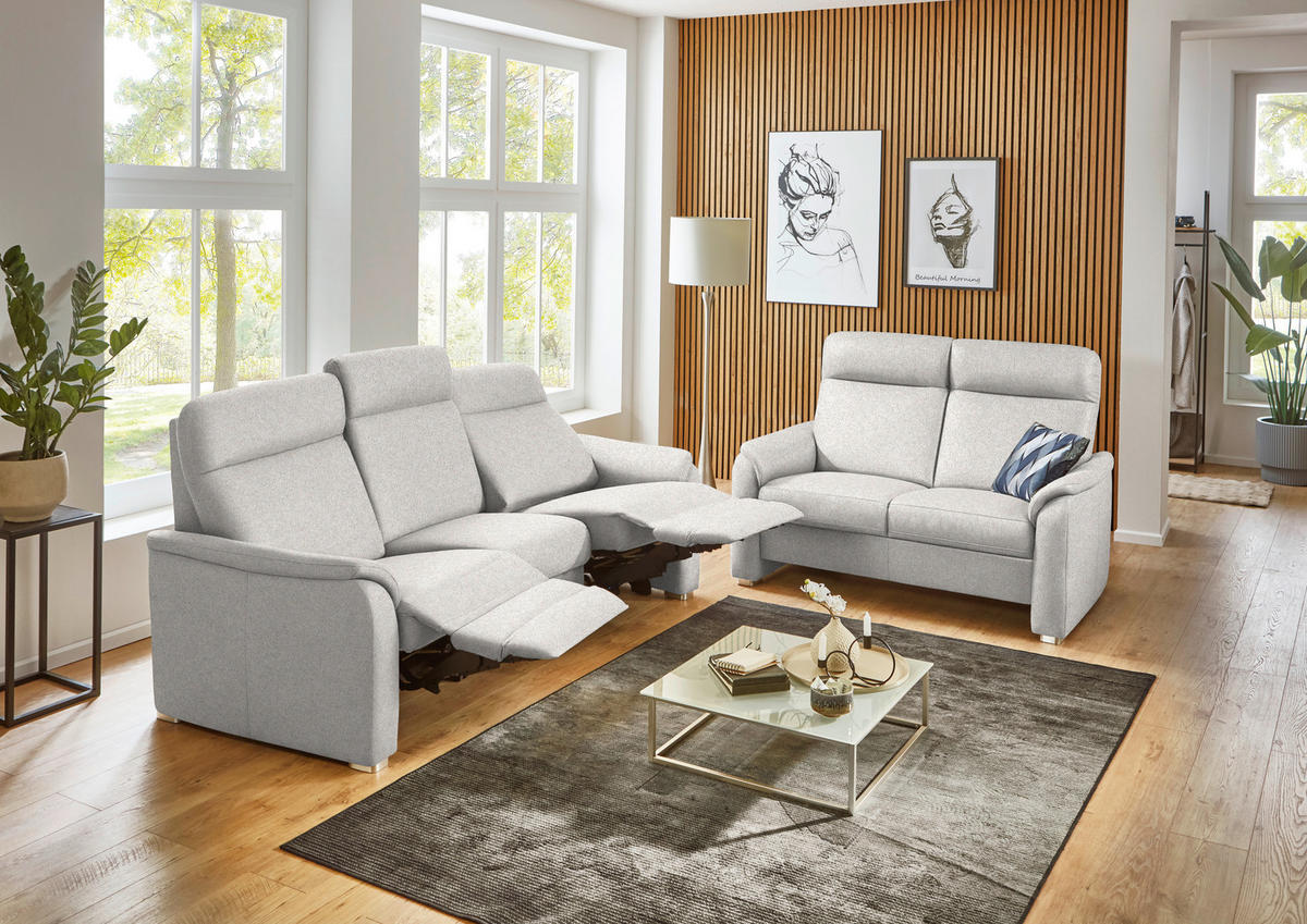 SITZGARNITUR  in Flachgewebe Ecru  - Ecru/Alufarben, KONVENTIONELL, Textil/Metall (218/156/107/103/95cm) - Beldomo Comfort