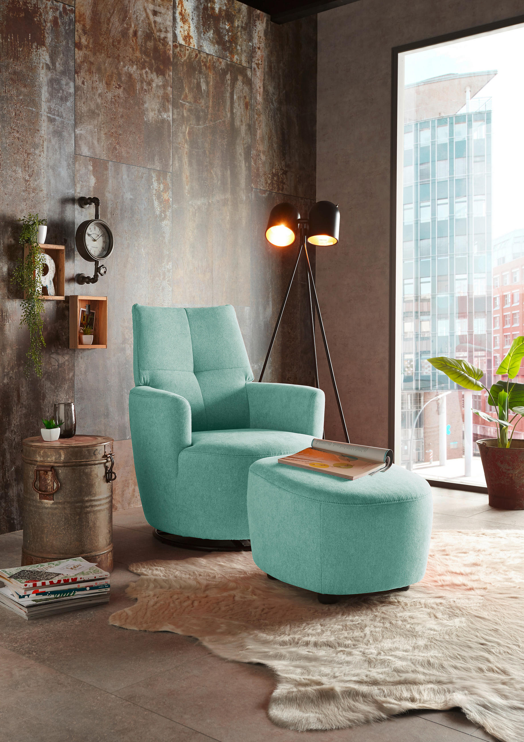 SESSEL Webstoff Türkis    - Türkis/Schwarz, Design, Textil/Metall (80/96/88cm) - SetOne by Musterring