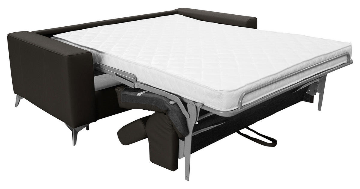 SCHLAFSOFA Dunkelbraun Echtleder Lederlook  - Dunkelbraun/Silberfarben, Design, Leder/Textil (206/95/101cm) - Livetastic