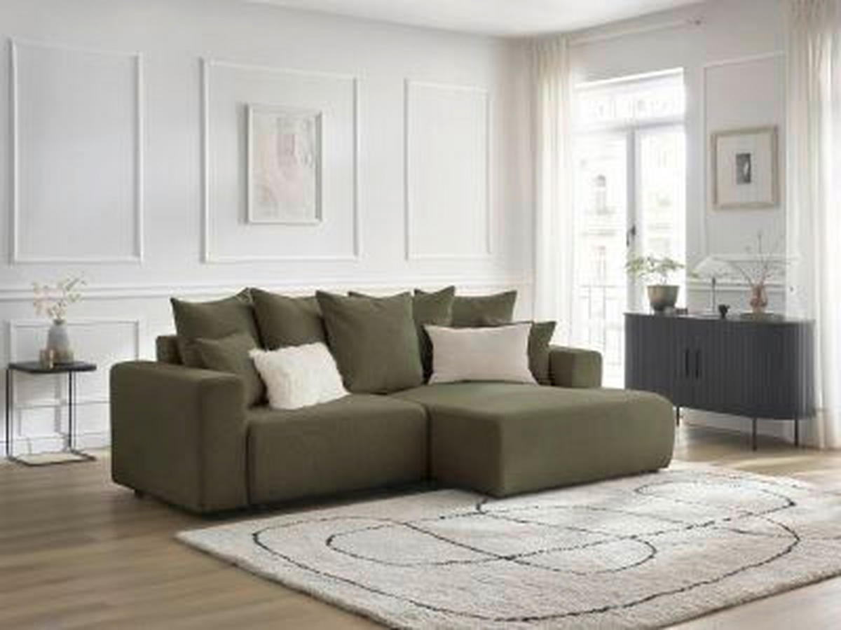 ECKSOFA Ottomane rechts  ATILLA Grün Flachgewebe  - Schwarz/Grün, MODERN, Kunststoff/Textil (244/149cm)
