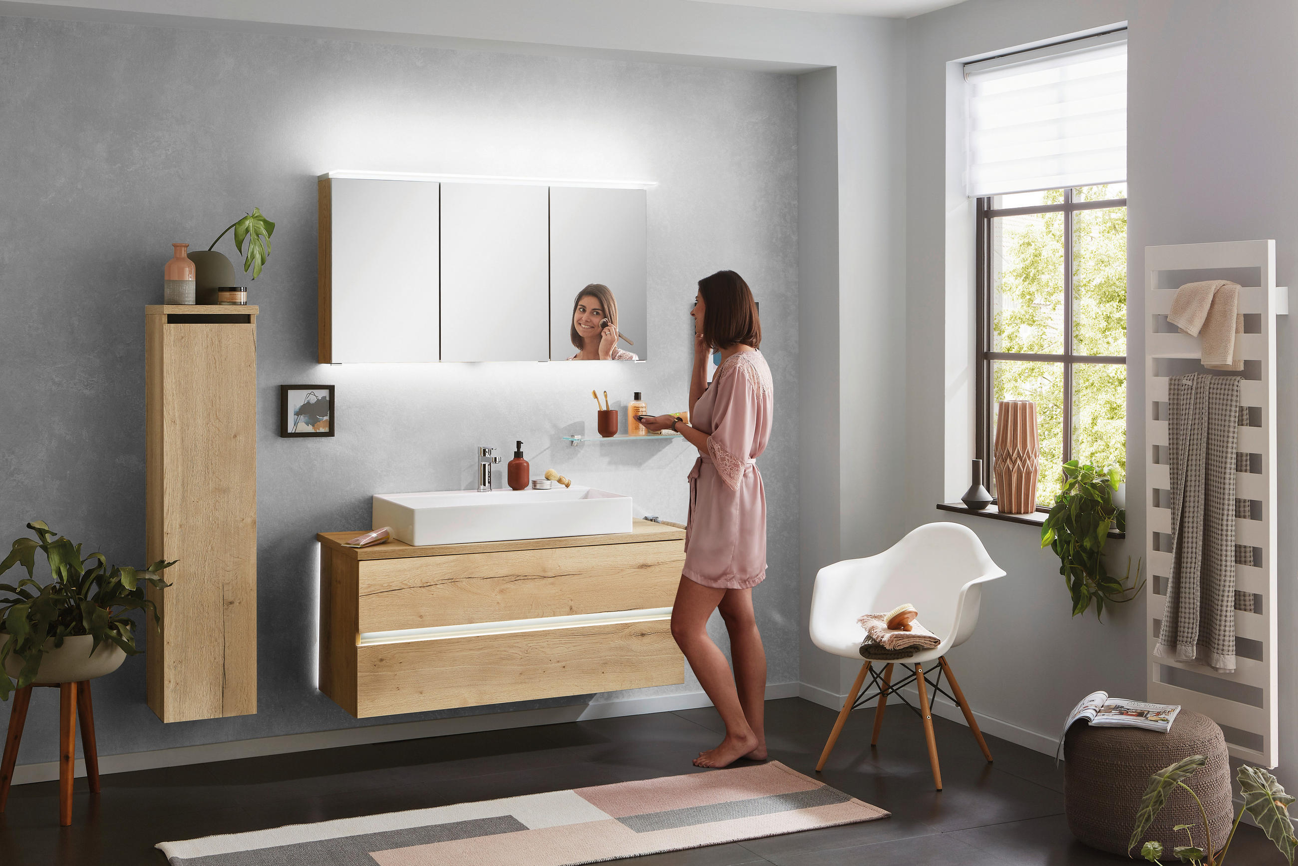 BADEZIMMER  in 120 cm  - Eichefarben, MODERN, Glas/Keramik (120cm) - Dieter Knoll