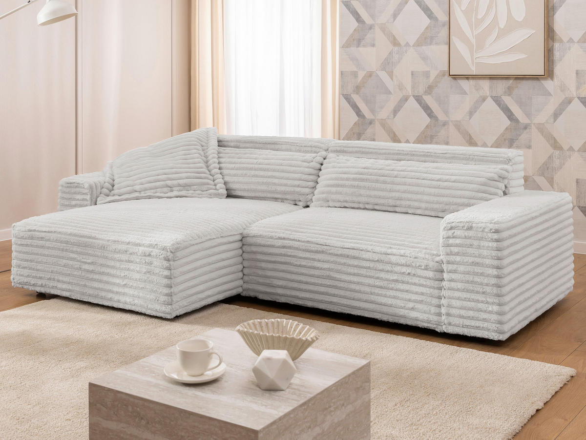 ECKSOFA Cord Hellgrau  - Hellgrau/Schwarz, Design, Kunststoff/Textil (251/142cm) - P & B