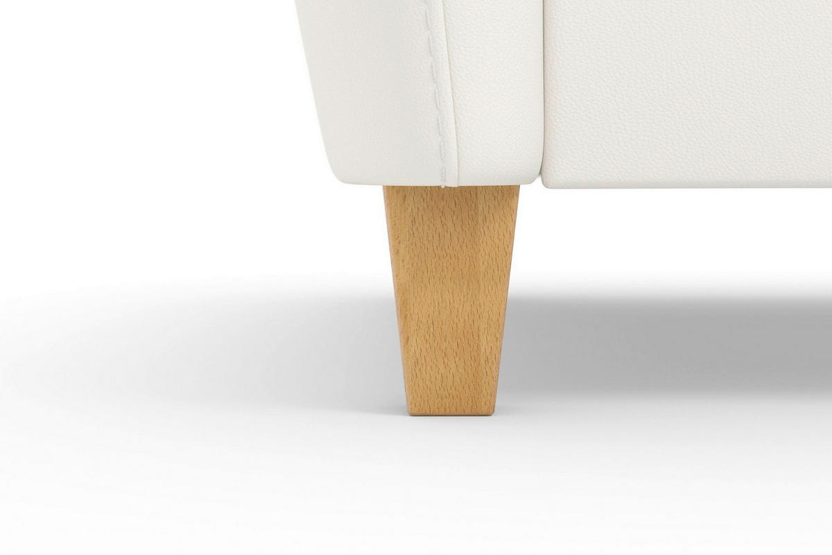 TROJMIESTNA POHOVKA, biela, pravá koža - biela/farba duba, Basics, koža/drevo (179/89/89cm) - Sit & More