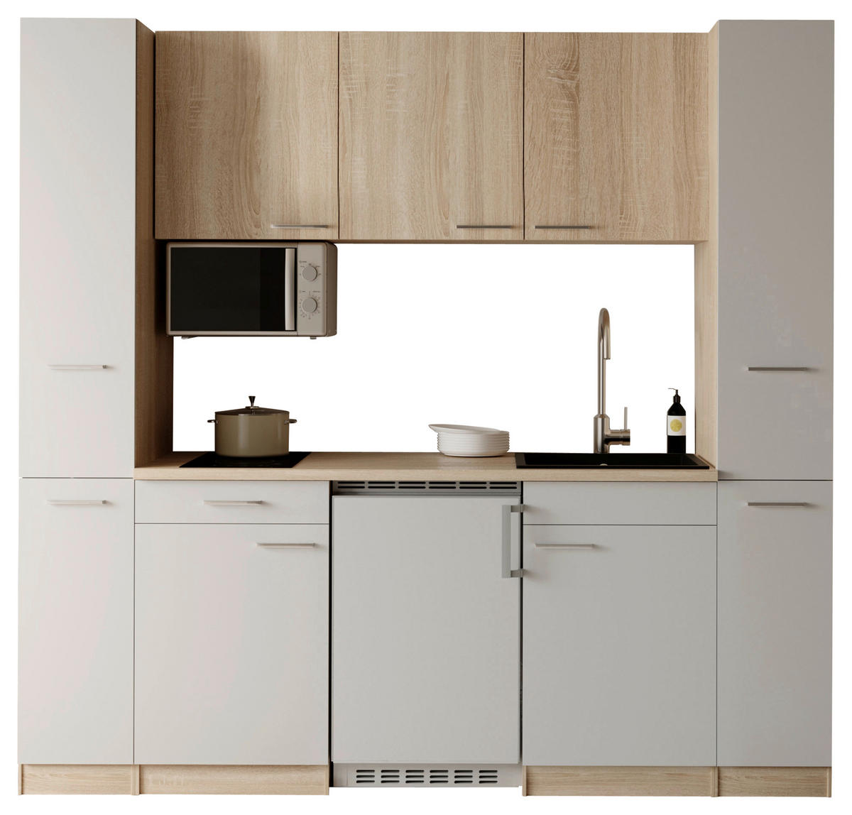 KÜCHENBLOCK Ingrid 210 cm  in Weiß  - Eichefarben/Alufarben, Design, Holzwerkstoff/Kunststoff (210cm) - Respekta