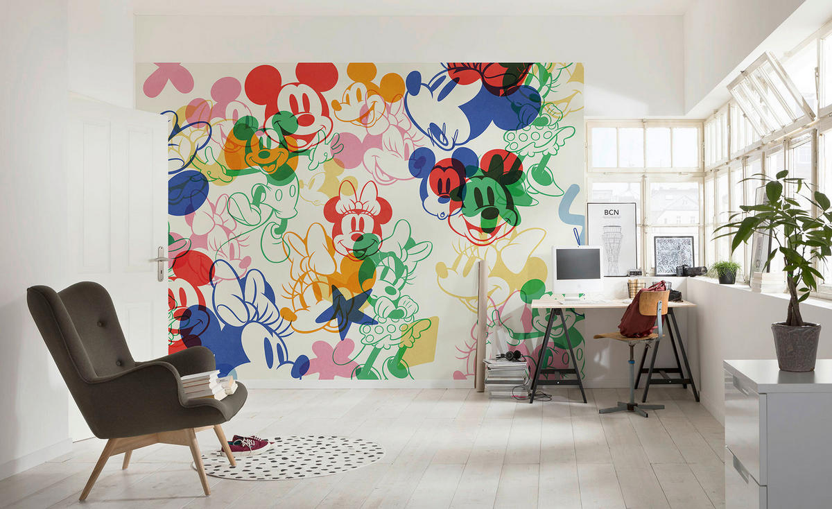 FOTOTAPETE MICKEY AND MINNIE MIXTURE  - Naturfarben, Design, Textil (400/250cm) - Disney