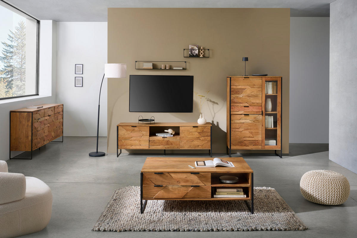 SIDEBOARD  in 175/86/40 cm  - Schwarz/Akaziefarben, Trend, Holz/Metall (175/86/40cm) - Ambia Home